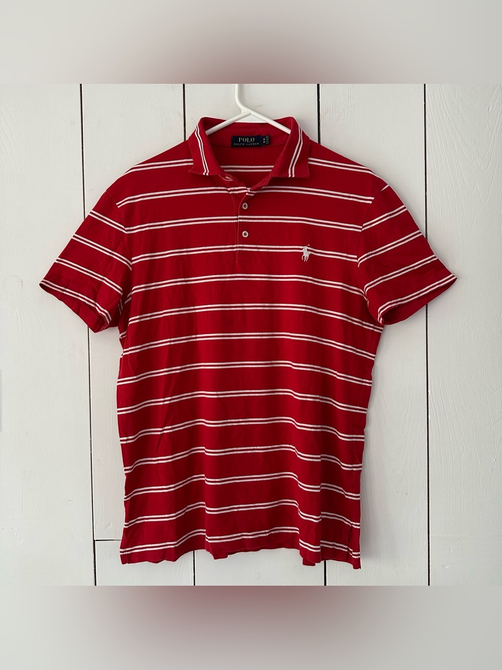 VTG Polo Ralph Lauren Striped Polo Shirt Sz M Red White